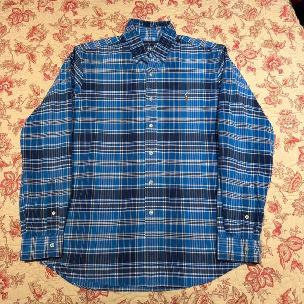 New Polo Ralph Lauren blue Plaid striped Longsleeve Button down shirt!